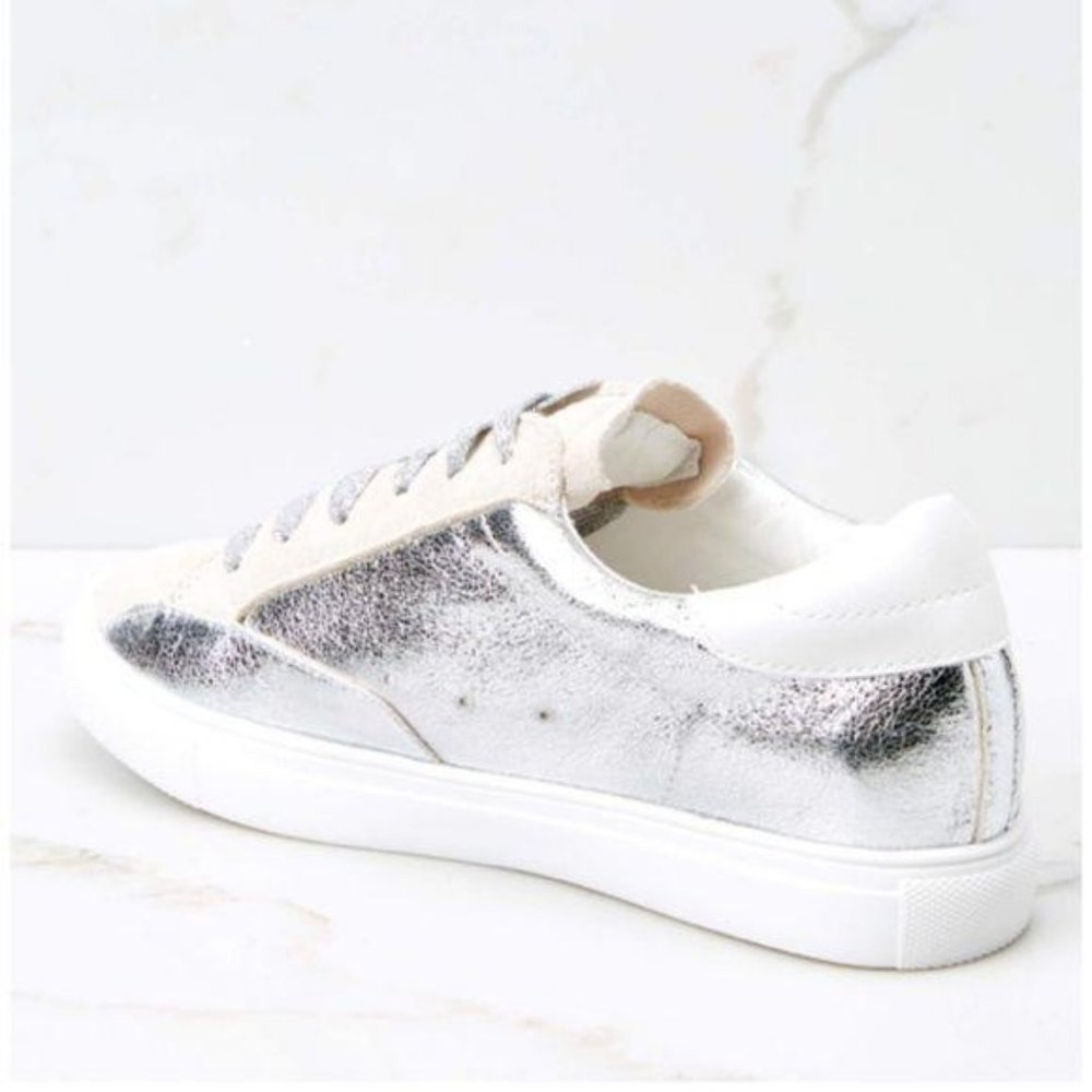 Metallic Silver Low Top Star Sneakers - Picture 15 of 15